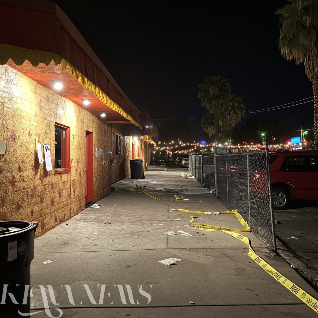 Crime scene in Colton where a suspect fired shots at patrons following a dispute.