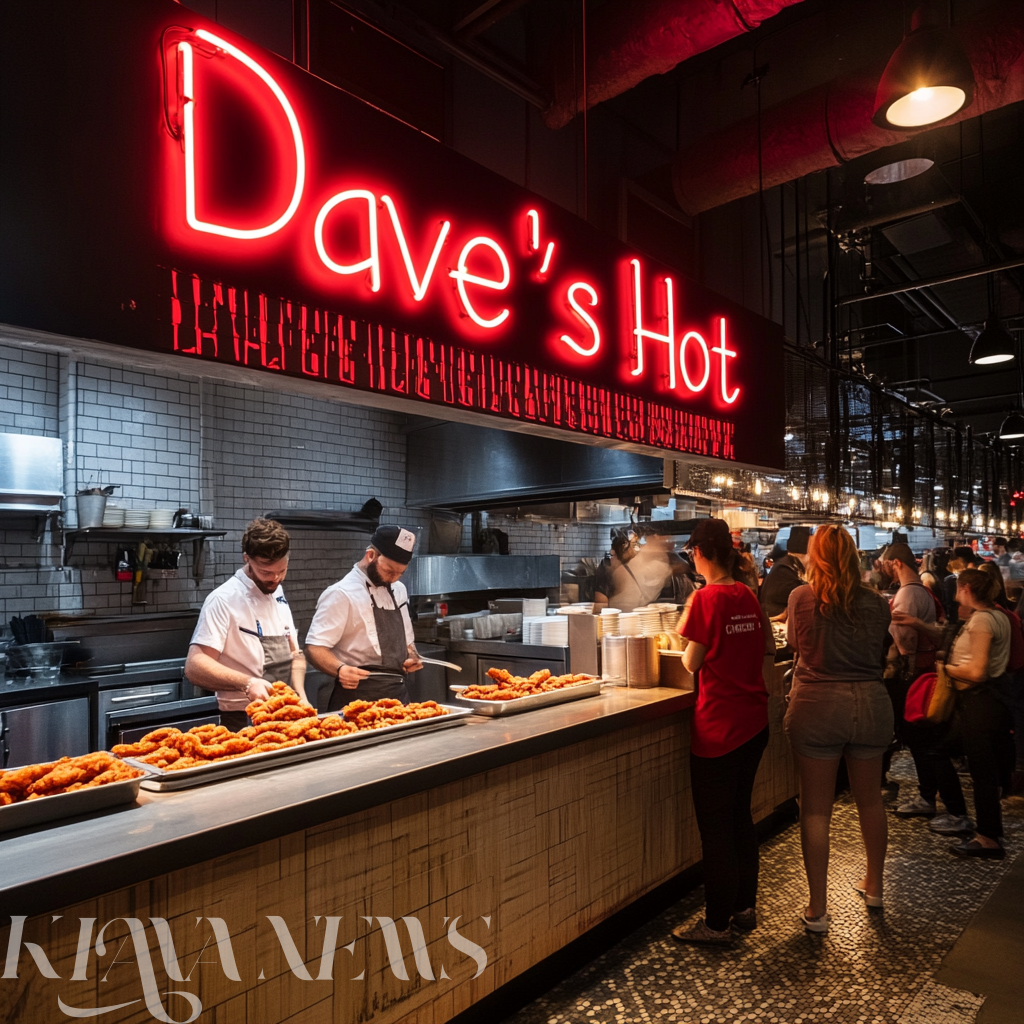 Customers waiting in line at Dave’s Hot Chicken as the brand continues its rapid expansion.