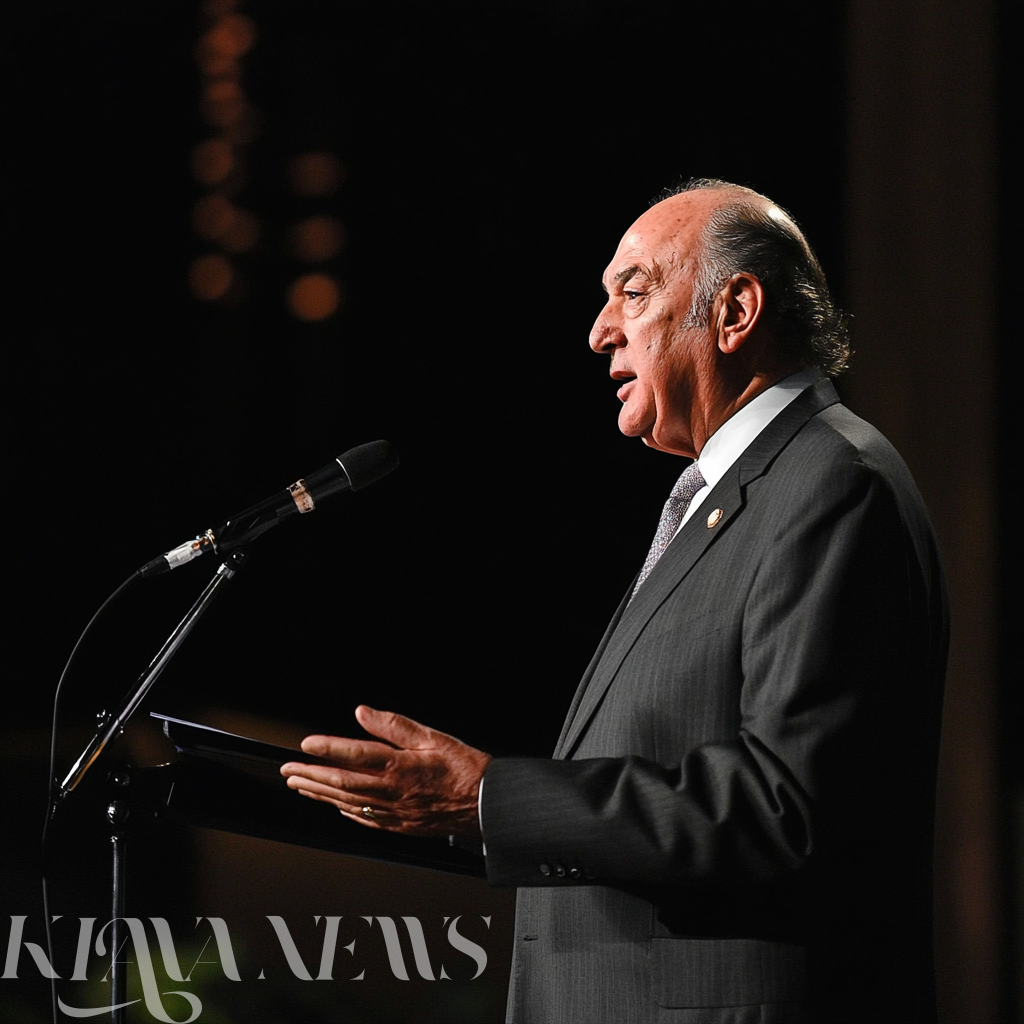 Aga Khan IV delivering a speech at a global development conference