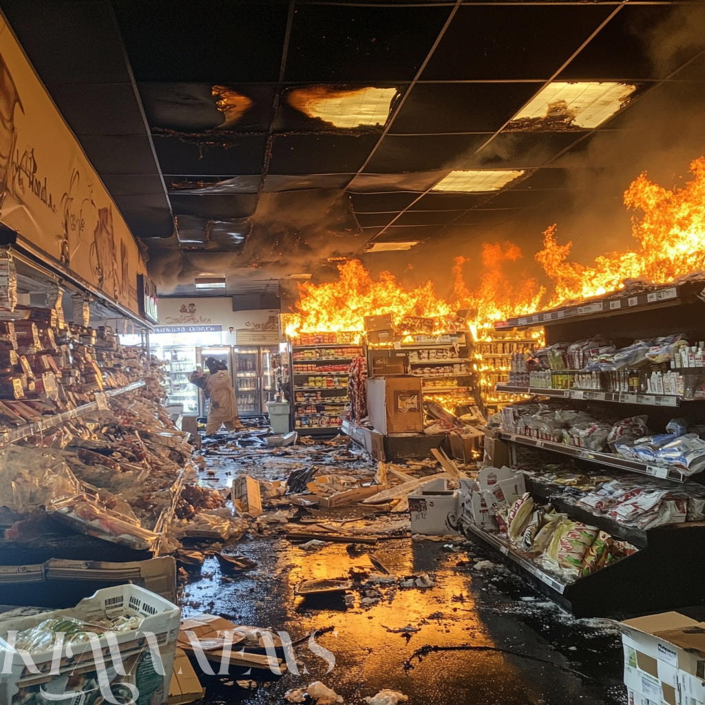 Super A Foods grocery store in Fillmore, where an arson fire caused $100,000 in damages